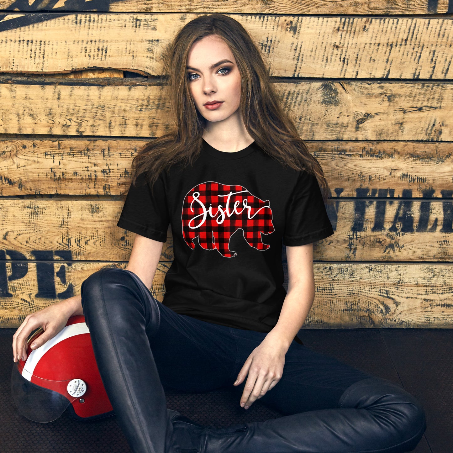 Red Plaid Sister Bear Matching Family Christmas Eve Buffalo T-Shirt