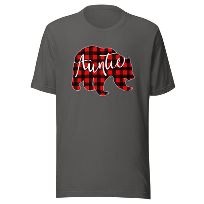 Red Plaid Auntie Bear Matching Family Christmas Eve Buffalo T-Shirt