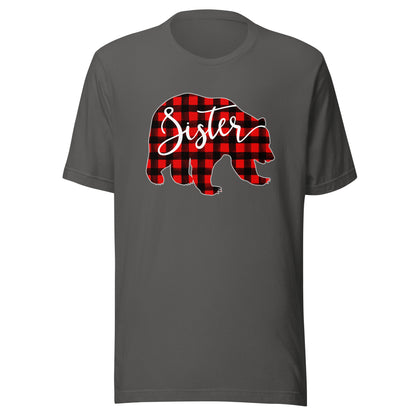 Red Plaid Sister Bear Matching Family Christmas Eve Buffalo T-Shirt