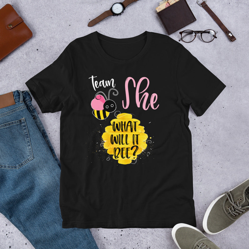 Gender Reveal Team SHE Shirt Girl What Will It Bee or He Tee T-Shirt