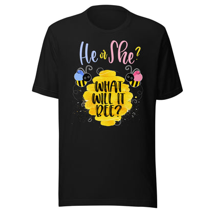 Gender Reveal What Will It Bee Shirt He or She Boy Girl Tee T-Shirt