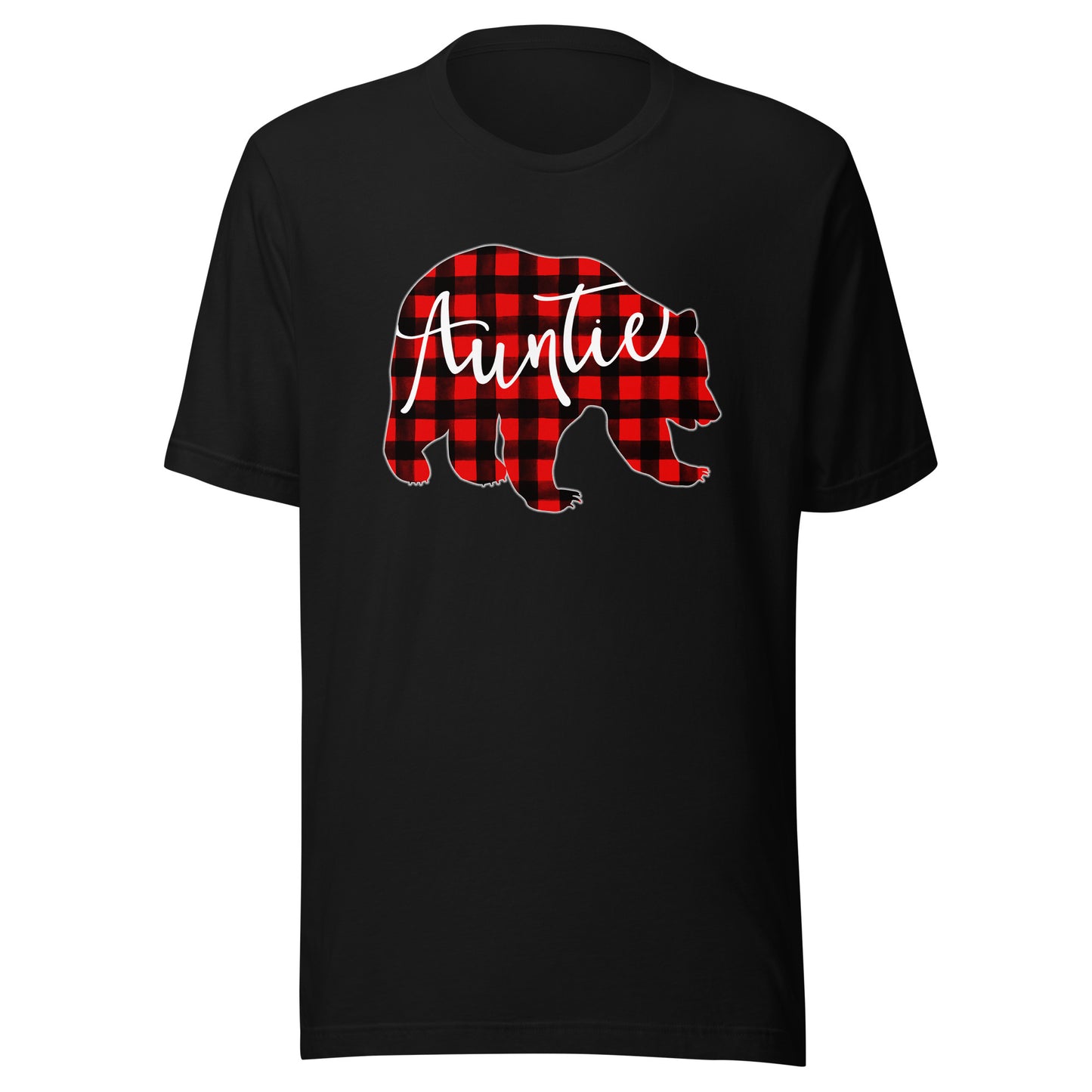 Red Plaid Auntie Bear Matching Family Christmas Eve Buffalo T-Shirt