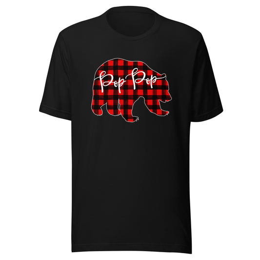 Red Plaid Pop Pop Bear Matching Family Christmas Eve Buffalo T-Shirt