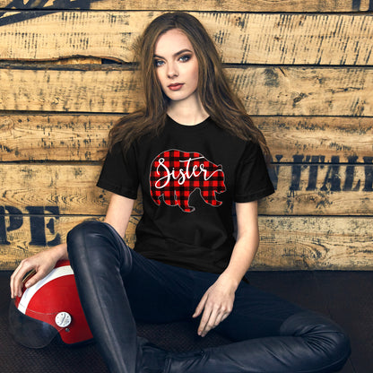 Red Plaid Sister Bear Matching Family Christmas Eve Buffalo T-Shirt