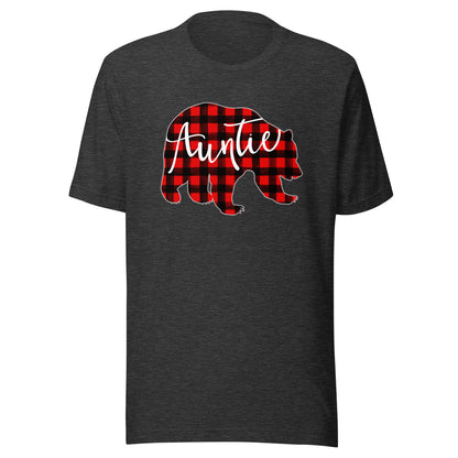 Red Plaid Auntie Bear Matching Family Christmas Eve Buffalo T-Shirt