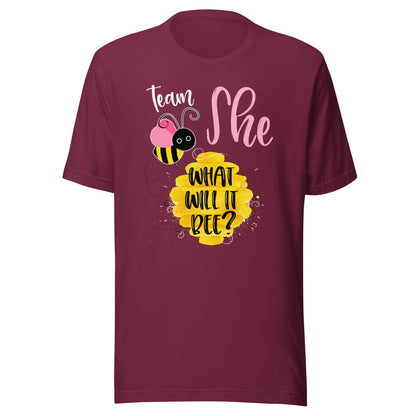 Gender Reveal Team SHE Shirt Girl What Will It Bee or He Tee T-Shirt