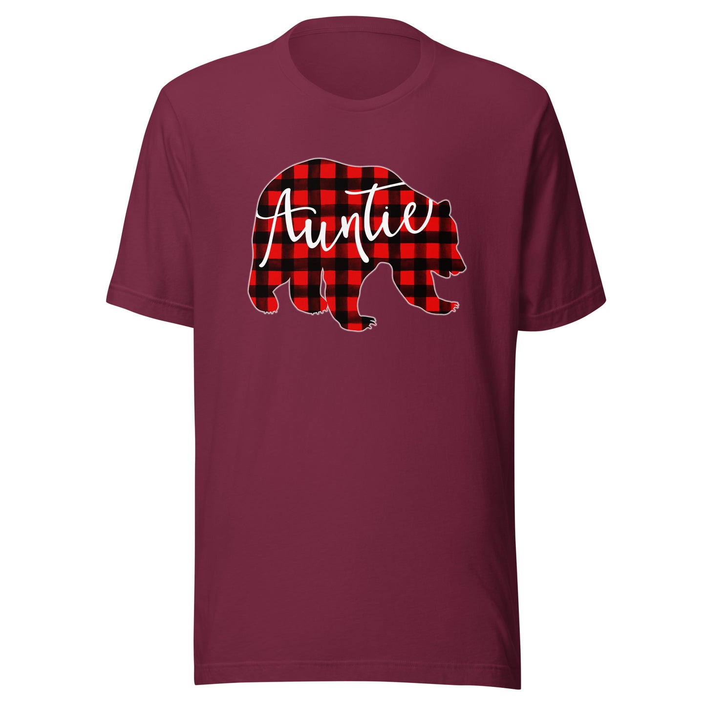 Red Plaid Auntie Bear Matching Family Christmas Eve Buffalo T-Shirt