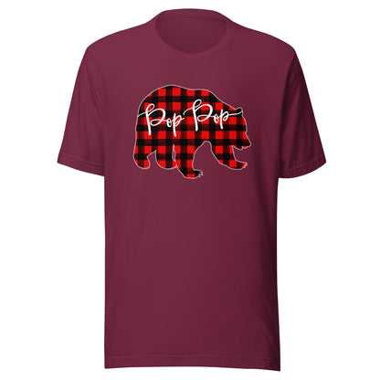 Red Plaid Pop Pop Bear Matching Family Christmas Eve Buffalo T-Shirt