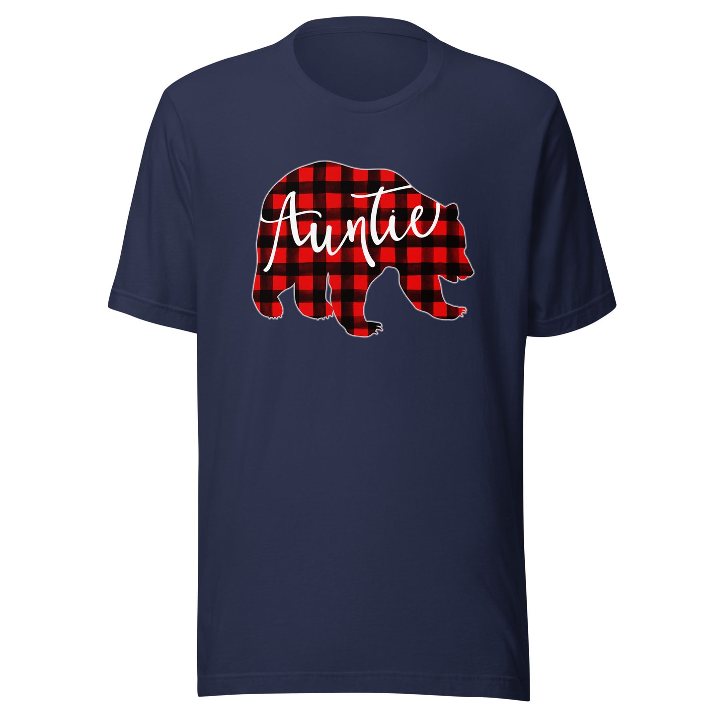 Red Plaid Auntie Bear Matching Family Christmas Eve Buffalo T-Shirt