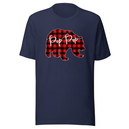 Red Plaid Pop Pop Bear Matching Family Christmas Eve Buffalo T-Shirt