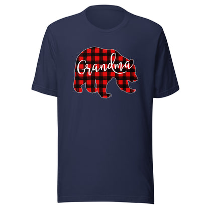 Red Plaid Grandma Bear Matching Family Christmas Eve Buffalo T-Shirt